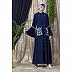 Front open embroidery abaya with Bell sleeves- Navy Blue